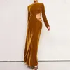 Casual Dresses Fashion Gorgeous Sexy Velvet Evening Party Dress Winter Elegant Slim Waist Hollow Out Maxi Women O-Neck Banquet Long