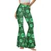 Pantaloni da donna tradizionali irlandesi St Patrick Day Shamrock stampati in 3D verdi pantaloni casual a vita media da donna streetwear pantaloni a zampa d'elefante