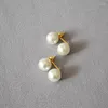 Hoop Earrings Korean Fashion Celebrity Xiaoxiangfeng Temperament Double Pearl Detachable 925 Silver Needle Simple Women