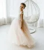 Girl Dresses Fluffy Champagne Tulle Flower Dress For Wedding Party Lace Appliques Girls Birthday Gown Kid Holy First Communion