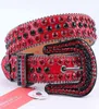 Genuine Leather Red Rhinestone Belt Luxury Designer Cowboy Belt Bling Dimond Studded Belts For Woman Man Cinturones Para Hombre AA4317197