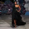 Sıradan Elbiseler Moda Tasarlanmış Siyah Asimetrik Uzun Kadınlar Blazer Bir Omuz Fırfır Tablolu Maxi Prom Partisi Partiye