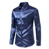 Chemises décontractées pour hommes 2023 Satin Robe Chemise Soie Lisse Tuxedo Slim Fit Mariage Party Ball