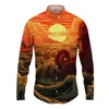 Casual overhemden voor heren Mode shirt met lange mouwen 3D Zeeoppervlak Waterkaart Knop Lente en herfst Hiphop-top