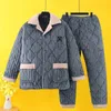 Nachtkleding voor heren 2024 Katoenen winterpyjama voor tieners Koraalfluweel Drielaags verdikt pluche Loungewear Flanel Homewear-set