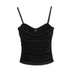 Women's Tanks Spaghetti Straps Ruched Tank Top For Woman Sexy Backless Strapless Slim Crop Tops Black Simple All-match Basic Cropped Vest