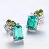 Emerald Gemstone Stud Earrings S925 Silver Shiny Zircon örhängen Europeiska temperament Nischdesignsmycken2441
