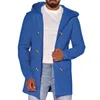 Męski okopa płaszcza męska wełniana płaszcz z kapturem z kapturem jesień i zimowy retro vintage swobodny wiatrów komfortowy dla mężczyzn