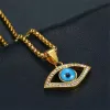 Hip Hop Iced Out Bling Blue Evil Eyes Halsketten Goldene Farbe 14k Gelbgold CZ Auge Anhänger Halskette Türkischer Schmuck