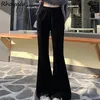 Damenhose, hohe Taille, Flare-Stil, schlicht, College-Stil, mädchenhaft, Cord, Vintage, verdickt, Freizeit, Herbst, elastisch, Streetwear