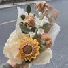 Fleurs de Mariage lait tournesol tissu artificiel couture demoiselle d'honneur Bouquet Mariage tricoté fleur tissé à la main pour les amoureux