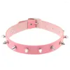 Choker Punk Harajuku Collar Necklace Pink PU Leather Goth Handmade Neck Bracelet Jewelry Wristband Wholesale