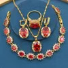 Brincos colar clássico vermelho zircônia pedras conjuntos de jóias cor ouro para mulheres pulseira anel festa aniversário gift297j