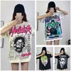 Hellstar chemise designer t-shirt graphique t-shirts vêtements hipster tissu lavé rue graffiti lettrage feuille impression vintage pur coton coupe ample grande taille