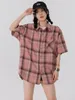 Bluzki damskie American Vintage Summer Camisas Y2K Zamknij kołnierz Chemise Femme Red Plaid Loose Shirt Women High Street Preppy Style