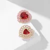 Boucles d'oreilles françaises brillantes en pierre CZ pour femmes, clous d'oreilles en forme de cœur, rose doux, marque de styliste, bijoux de déclaration