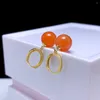 Stud Earrings Shilovem 18K Yellow Gold Real Natural South Red Agate Fine Jewelry Wedding Plant Christmas Gift Yze8.5-9008nh