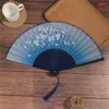 Party Favor Vintage Chinese Silk Cloth Blank Folding Fan Wooden Bamboo Antiquity For Calligraphy Painting Hand