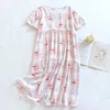 Women's Sleepwear Night Spring And Dress Thin Summer Short-sleeved Printed Cotton For Home Sweet Women Gown