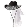 Bérets Chapeau de cowboy de mariée avec voile Bachelorette Party Cowgirl Wedding Drop