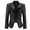 レディースジャケットレディースショートレザージャケットラペルCRISSCROSS STRAPPYジッパーパッチワークMoto Biker Pueker Winter for Women