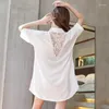 Kvinnors sömnkläder Kvinnor Summer Short Sleeve Shirts Pajamas Lace Sexig Nightgown Shorts Loose Satin Smooth Fashion Chic Female Clothing Tops