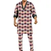 Herrspårar Black Trim Patchwork Design V-Neck Topps Byxor African Print Male Pant Suit Retro Style Nigerian Outfit