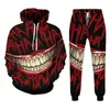 Fatos masculinos Death Skull Snake 3D Impresso Duas peças com capuz Sweatpants outono / inverno Casual Street Retro Fashion Moletom