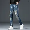 Мужские джинсы стрейч ностальгический джинсовый модный тонкий потертый вышитый дизайн модные вечерние брюки большого размера