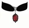 Colares Pingente Escuro Gótico Obsidian Vampiro Gargantilha Homens Mulheres Vintage Crow Ruby Velvet Collar Punk Party Presente Colar Acessórios