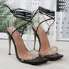 Sandalet 2023 Kadınlar Yaz 10.5 cm Yüksek Topuklu Ayakkarlar Çapraz kayış metal zinciri kristal Roman Sandles Lady Stiletto Mavi Ayakkabı