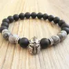 MG0779 Mappa Jasper Bracciale per uomo Casco Guerriero Gioielli Uomo Nero opaco Onice Bracciale spartano Bracciale Gladiatore268H