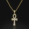 Ankh egiziano Chiave della vita Collana con ciondolo croce placcato oro Collana con ciondolo a catena con strass pieno di lusso Gioielli con ciondolo croce Drop Shippin259T