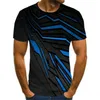 T-shirt da uomo Uomo Estate Moda Linee di colore geometriche T-shirt da donna per bambini Casual 3D stampato Girocollo Top da strada