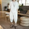 Men's Tracksuits Chinese Cotton And Linen Suit 3/4 Sleeves Button Cut Pants Solid Color Novelty For Summer 2023