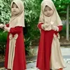 Etnik Giyim 2 PCS Müslüman Ramazan Setleri Çocuk Kız Dua Elbisesi Hicab Abaya Arap Çocukları Başörtüsü ile Uzun Çorna İslami Kaftan Elbisesi