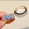 Vecalon Boho Mâle Femelle Cristal Blanc Zircon Pierre Bague Ensemble De Luxe 925 Bague de Fiançailles En Argent Vintage Anneaux De Mariage De Mariée Pour Wo279M