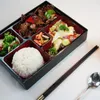 Zabranie obiadowe japońskie sushi taca bento pudełko tradycyjny pojemnik do restauracji lub domu (okładka drewna czarna)