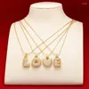 Pendant Necklaces ZHUKOU Gold Color Bubble Letters Chunky Initial 26 Pendants Necklace Cubic Zirconia Jewelry Wholesale VL34