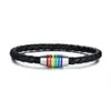 Svart Pride äkta läderbälgar Rainbow Gay Lesbian Armband Rostfritt stålsmycken med magnetisk lås PB-014B277U