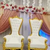Sedia da sposa e sposo di lusso in oro con schienale alto, re, regina, trono, per il palco del matrimonio 193