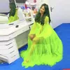 Vestidos casuais brilhante fluorescente verde tule sobreposição sheer mangas compridas mulheres maxi festa vestidos plus size maternidade robe