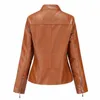 Dames lederen faux jas dames moto biker rits lente herfst motorfiets jas voor bruin grijs chaqueta jaqueta couro