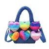 Sacs de soirée Sacs à main pour femmes en peluche douce mignonne colorée coeur de pêche arc-en-ciel amour épaule et bandoulière filles rayures verticales automne