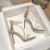 Sandalias Zapatos de tacón alto Bomba de cremallera de verano para mujer Diseño transparente Sentido Nicho Temperamento Perla