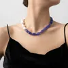 Choker Fashion Classic Imitation Barock Artificial Pearl Blue Natural Stone Kort halsband