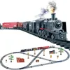 Pista elétrica de simulação de pista, trem clássico longo a vapor, trens de brinquedo elétrico para crianças, caminhão para meninos, ferrovia, aniversário