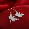 Boucles d'oreilles pendantes en argent Sterling 925, bijoux à la mode, libellule en cristal, pour femme, ami, cadeaux de fête de mariage