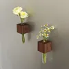 Vases Tube à essai magnétique Vase en bois Réfrigérateur Autocollant Simulation Fleur DIY Arrangement Maison Cuisine Décoration