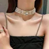 Chokers moda kısa boyunbağı çok sıralı goth inci kolye kadınlar için kristal kakma rhinestones chocker moda takı kız hediyesi280t